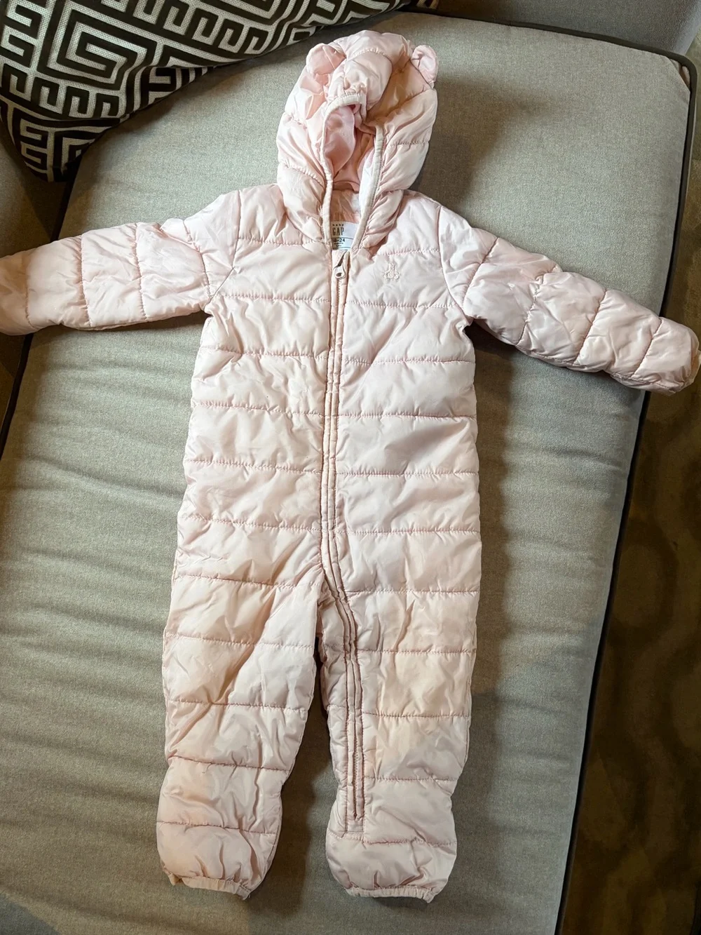 GAP Light Pink Quilted Hooded One-Piece Snowsuit for Kids
